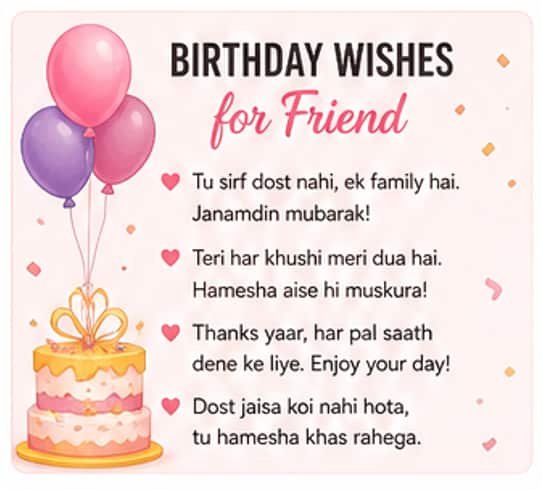 Happy birthday messages for friends in Roman Hindi stylish social media poster design