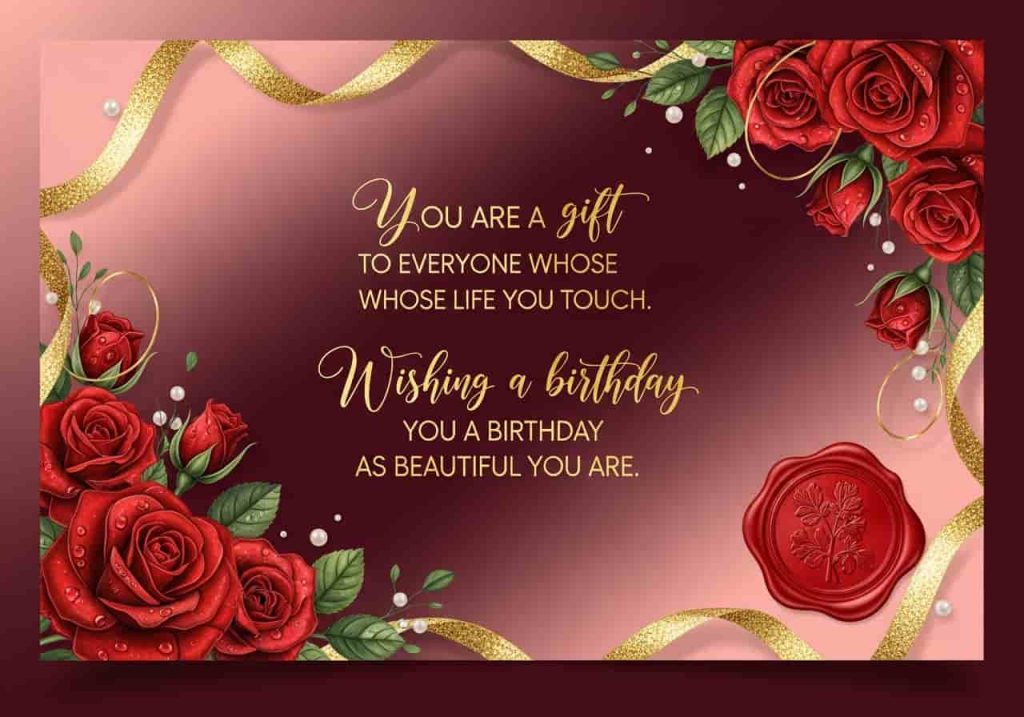 romantic birthday card wishes burgundy roses elegant design