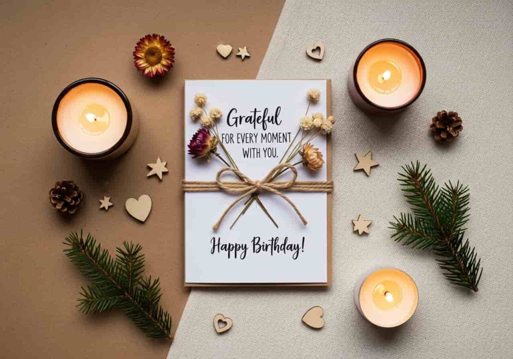 rustic birthday card with handwritten wishes dried flowers kraft design