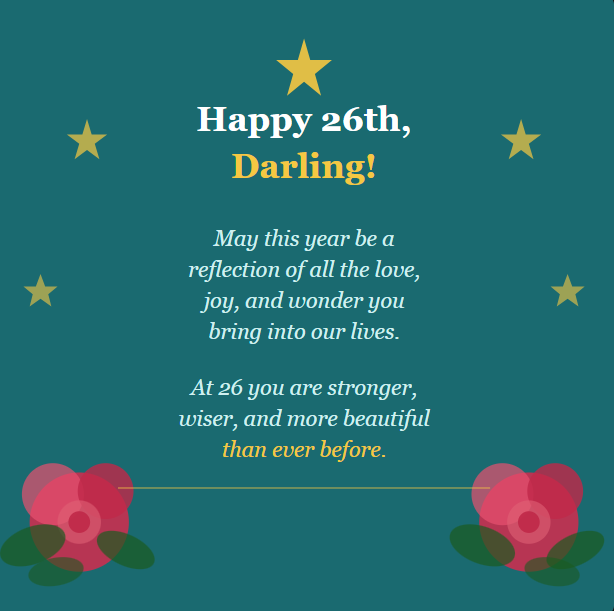 Happy 26th birthday wishes with decorations