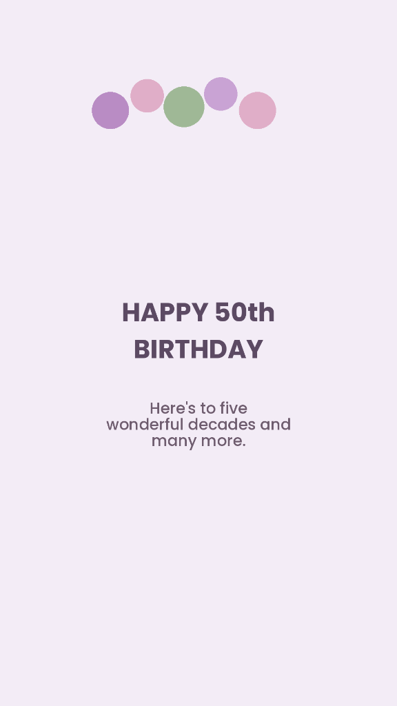 Lavender Pastel Happy 50th Birthday Card - Here's to five wonderful decades and many more
