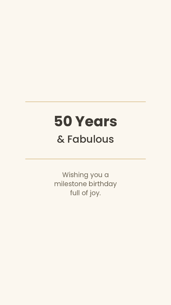 Elegant Cream and Gold 50 Years & Fabulous - Wishing you a milestone birthday full of joy