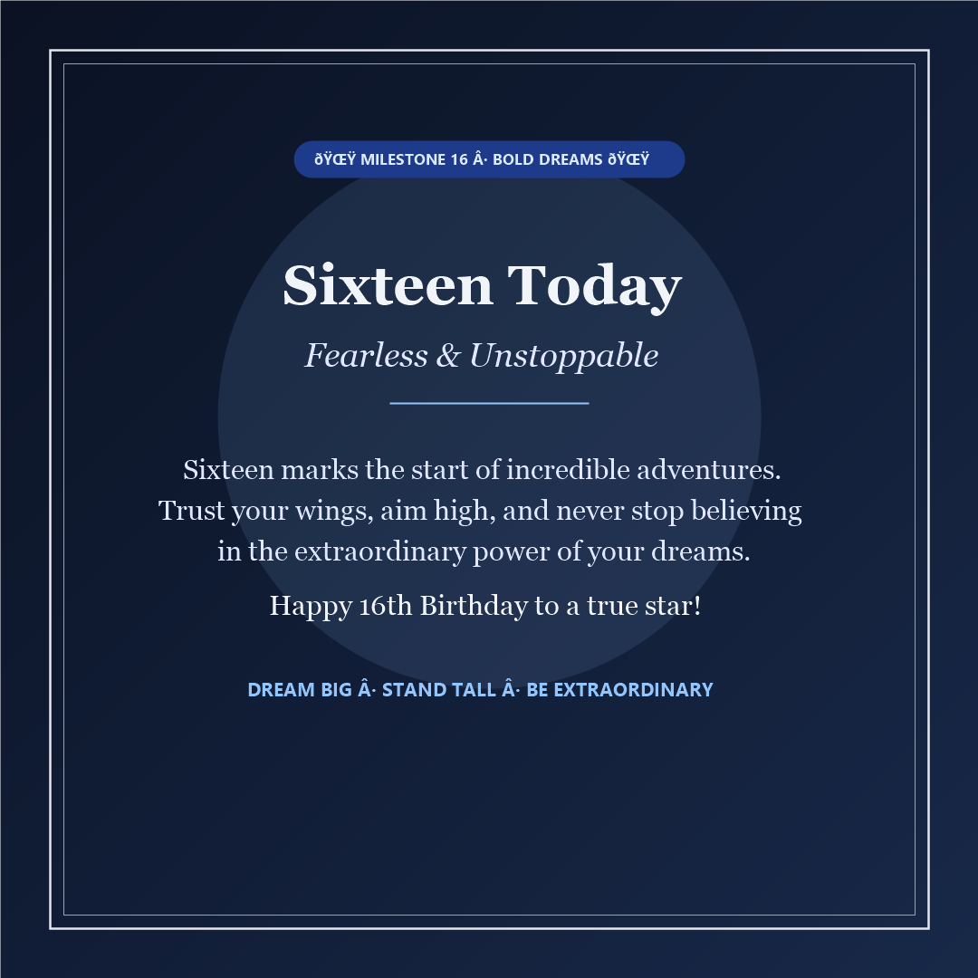 Midnight sapphire navy and platinum Happy 16th Birthday card - Chasing big dreams at 16