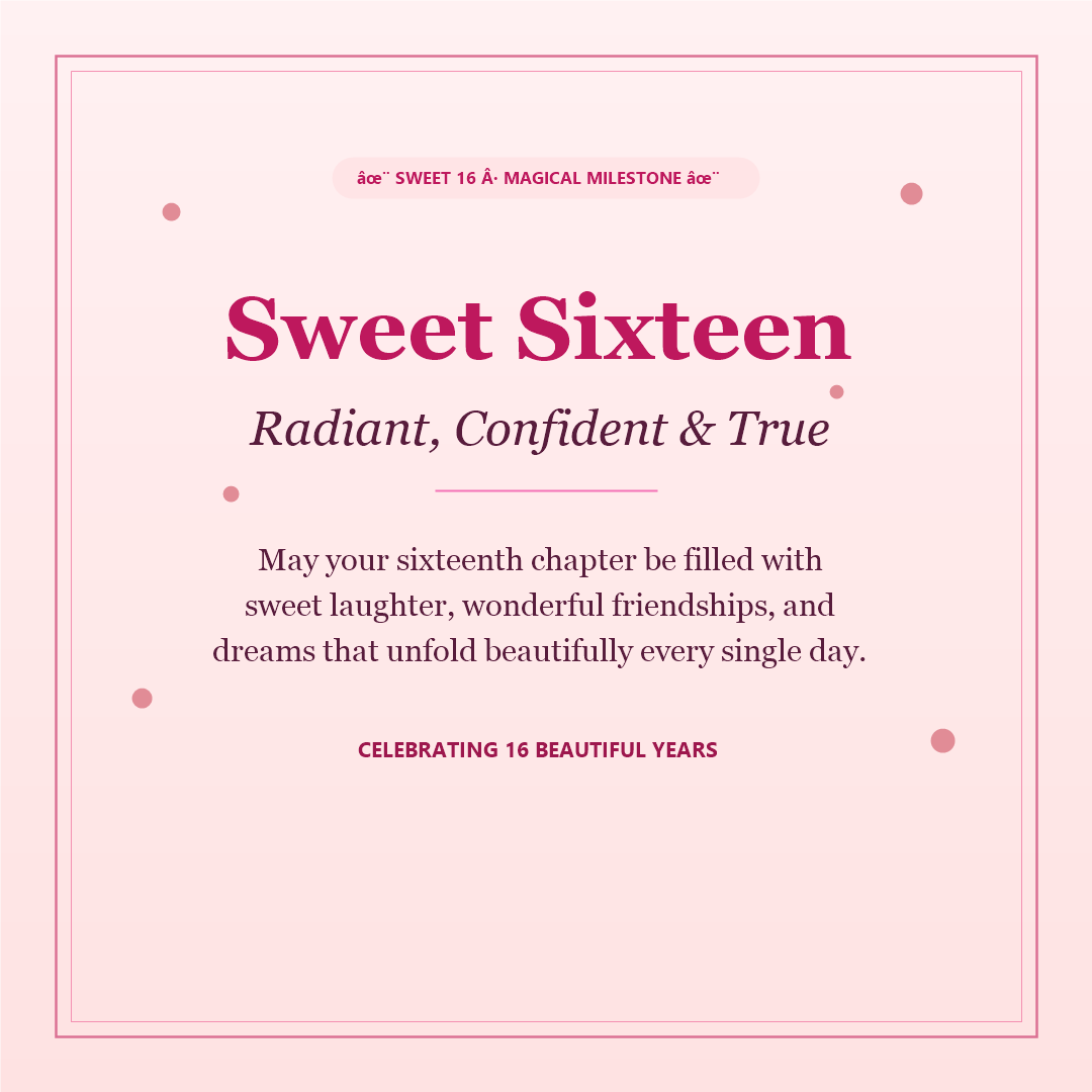 Rose gold and blush Sweet Sixteen Happy 16th Birthday card - Radiant confident and true