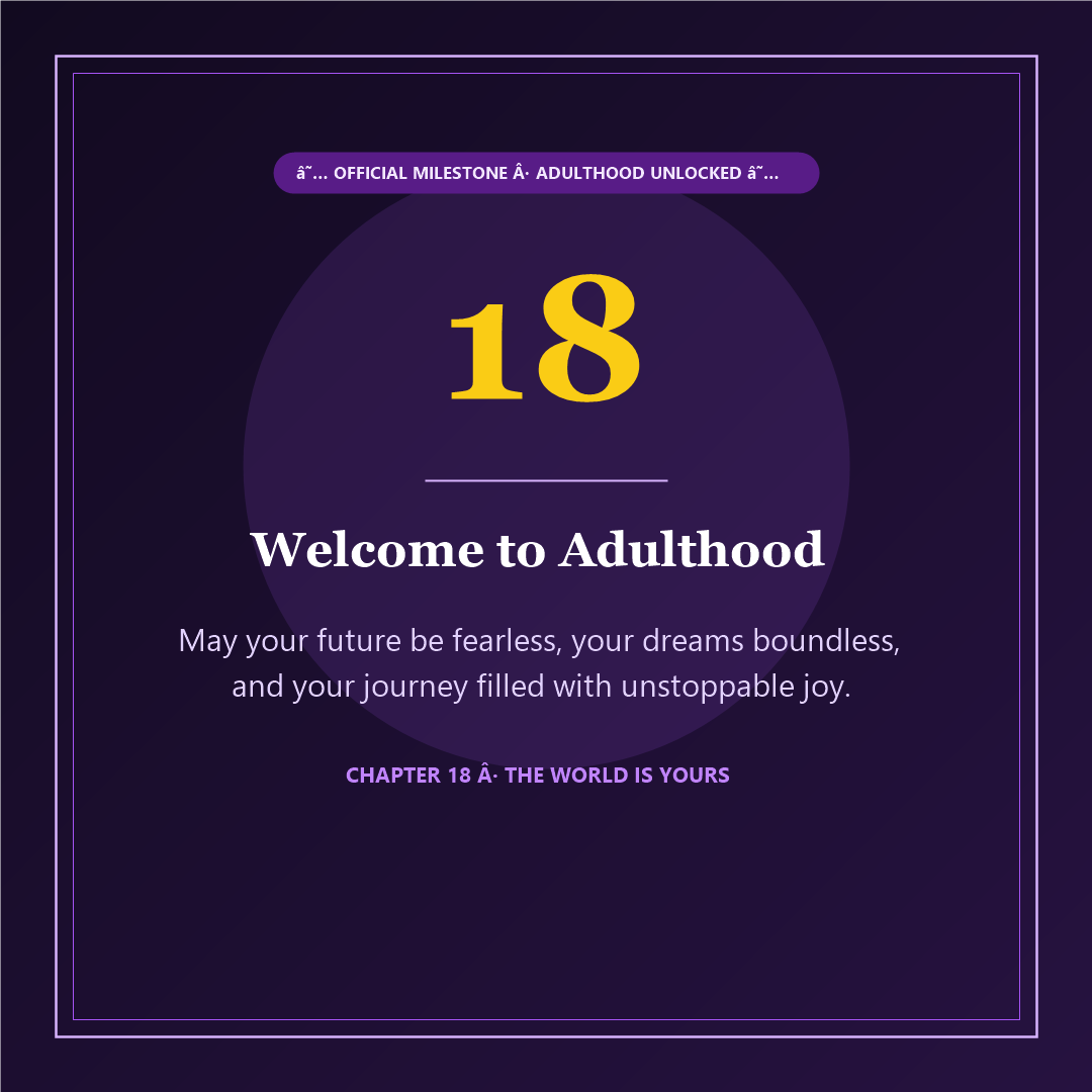 Purple and gold neon Happy 18th Birthday card - Welcome to adulthood chapter 18