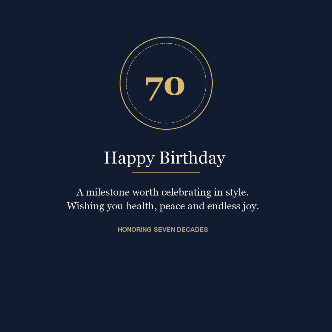 Happy 70th Birthday Card - A milestone worth celebrating in style. Wishing you health, peace and endless joy