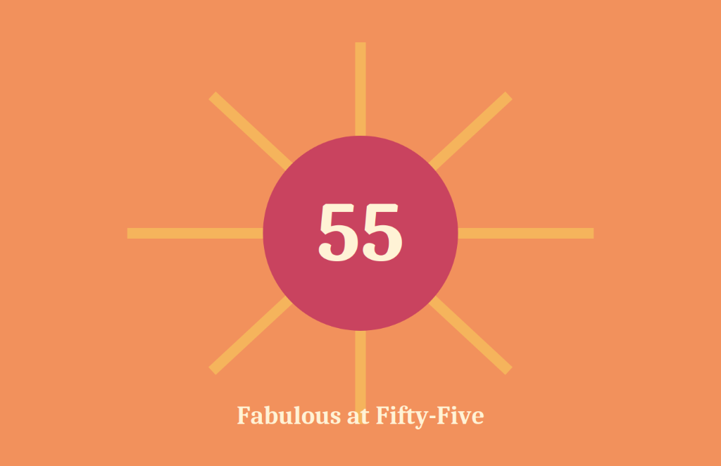 Fabulous at Fifty-Five vibrant 55th birthday celebration card with sunburst and warm orange background