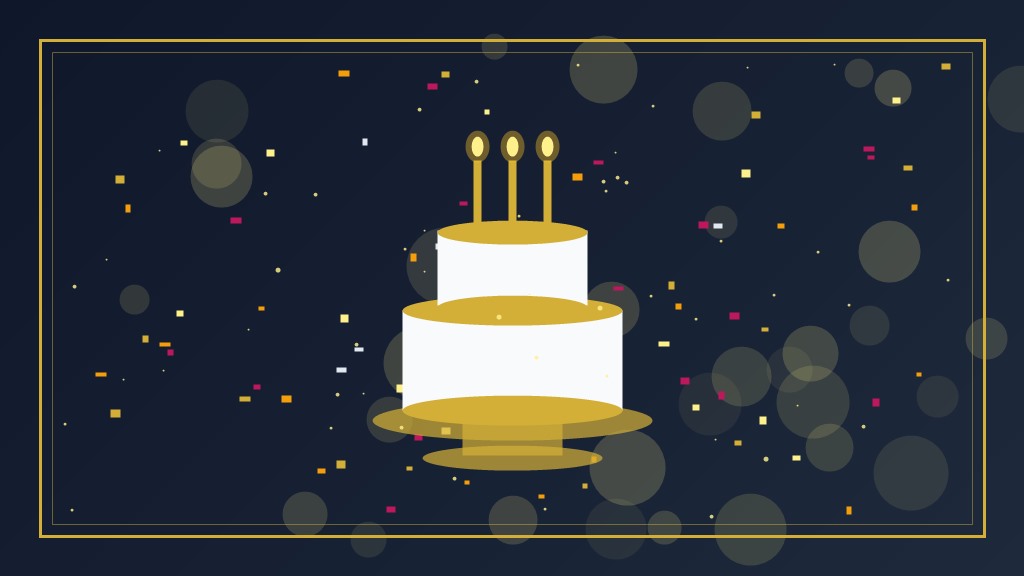 Festive 55th birthday milestone celebration card with gold bokeh, glowing candles, and royal navy background