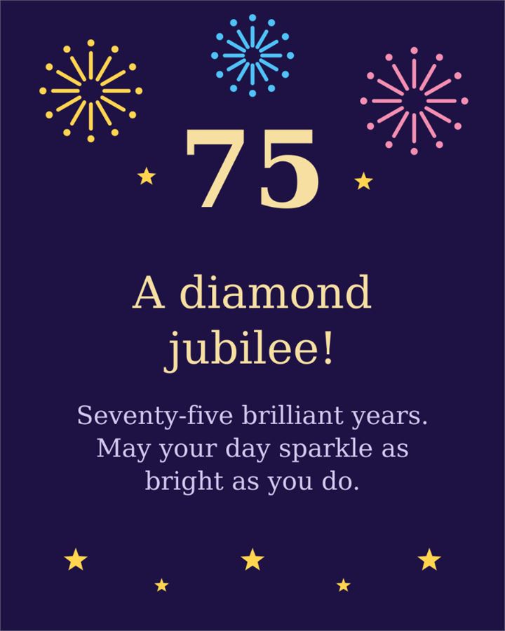 A diamond jubilee! Seventy-five brilliant years. May your day sparkle as bright as you do - 75th Birthday Card