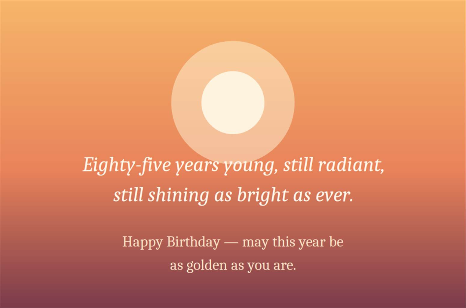 Eighty-five years young still radiant still shining as bright as ever Happy 85th Birthday Card