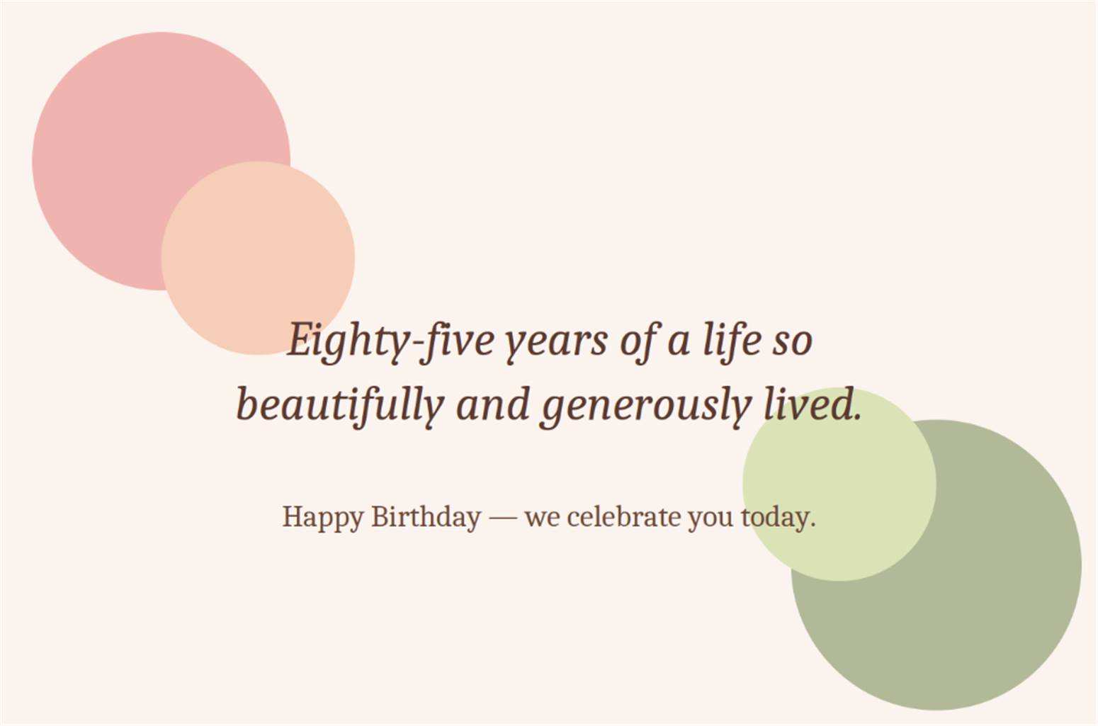 Eighty-five years of a life so beautifully and generously lived Happy 85th Birthday Card