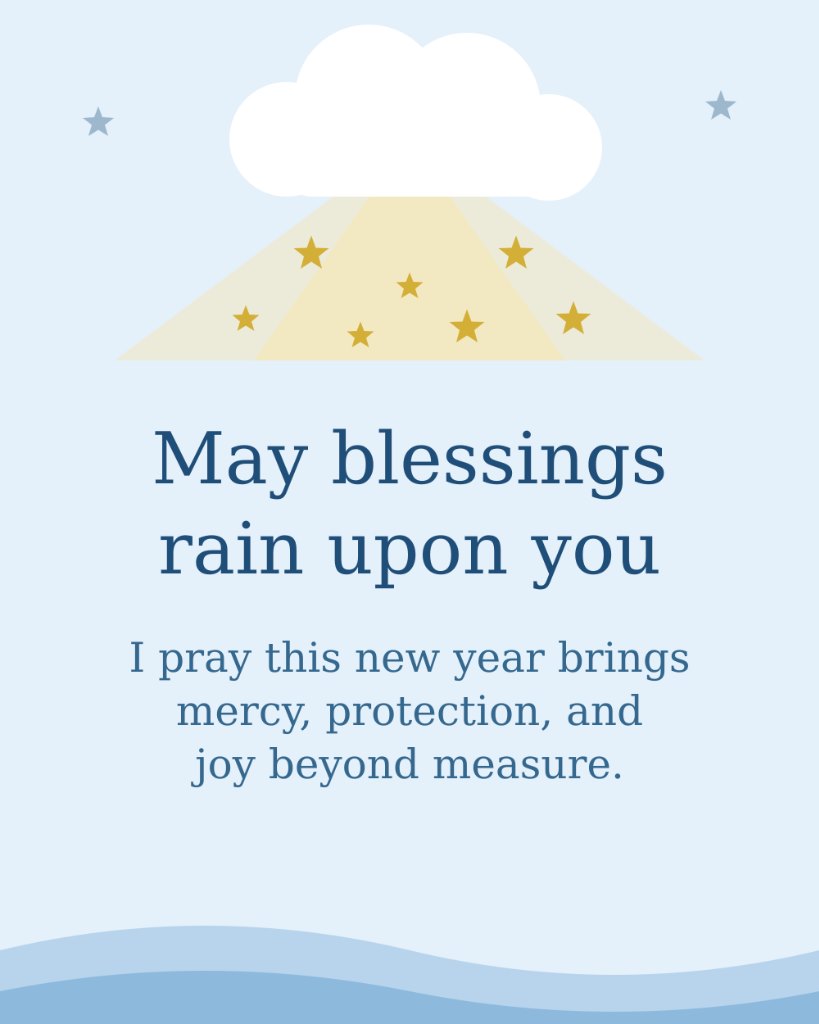 May blessings rain upon you serene birthday card with golden star shower cloud and blue sky