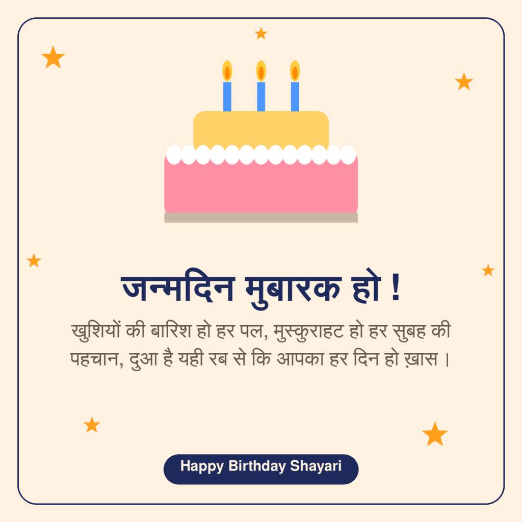 Khushiyon ki baarish ho har pal muskurahat ho har subah ki pehchaan Happy Birthday Shayari in Hindi Card
