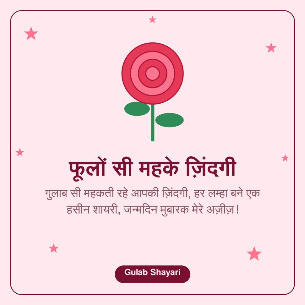 Gulaab si mehakti rahe aapki zindagi har lamha bane ek haseen shayari Gulab Birthday Shayari in Hindi Card