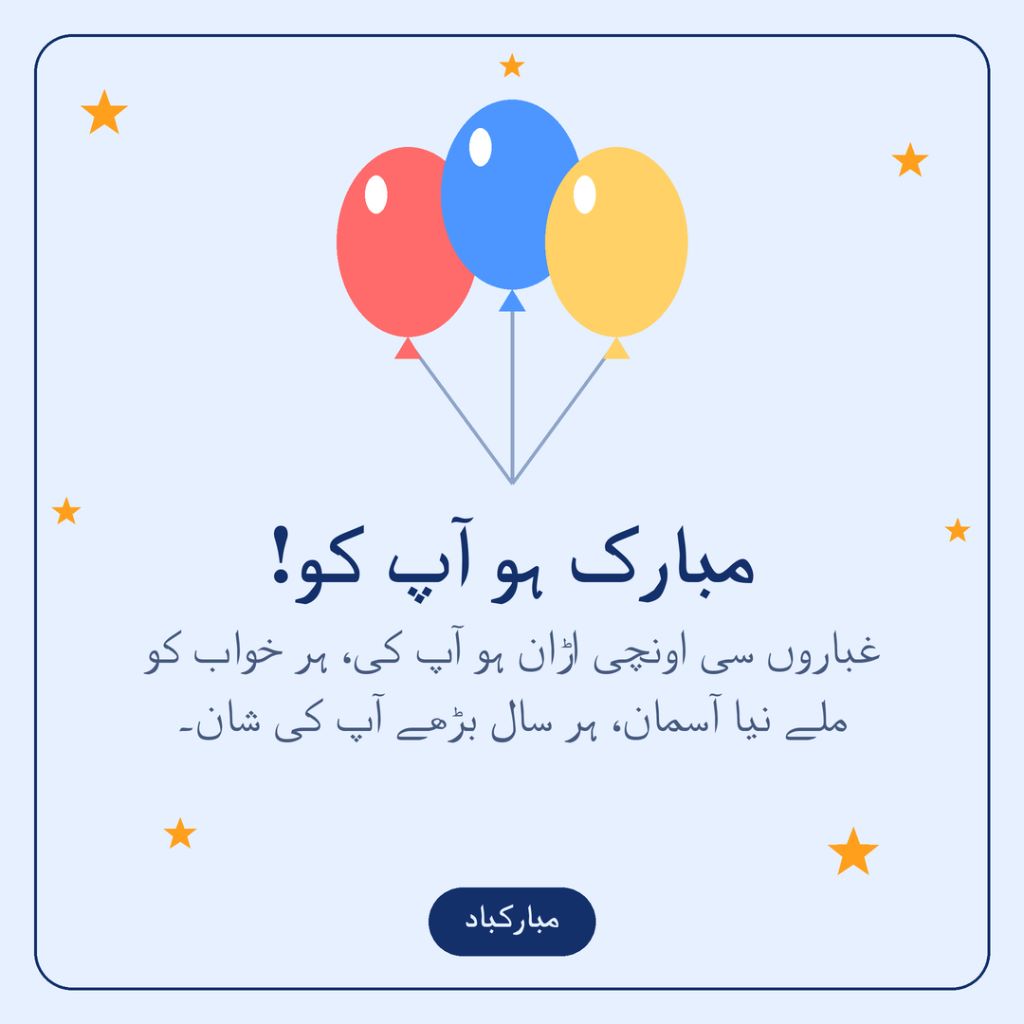 Gubbaron si unchi uraan ho aap ki har khwab ko mile naya aasmaan Salgirah Mubarak Shayari in Roman Urdu Card