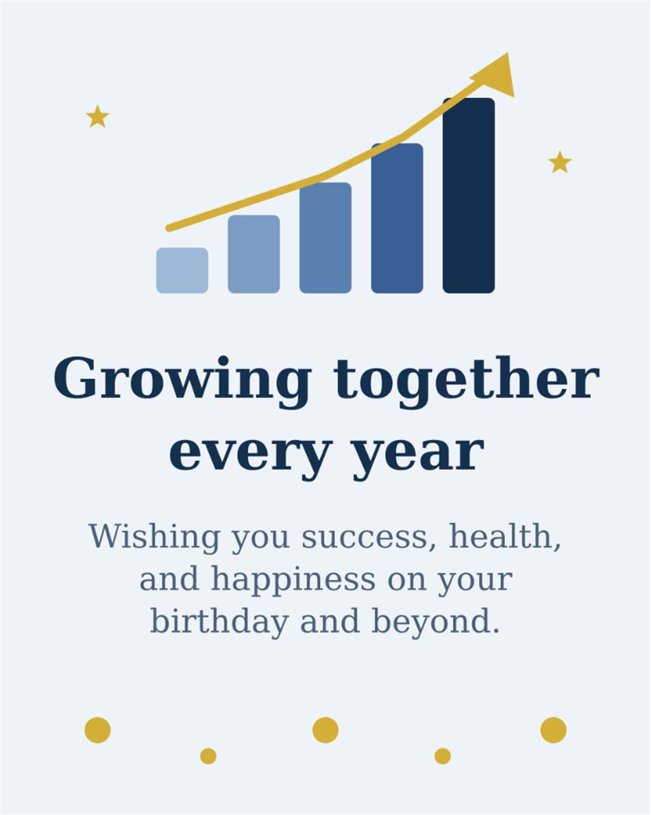 Growing together every year Wishing you success health and happiness on your birthday and beyond - Business Partner Birthday Card