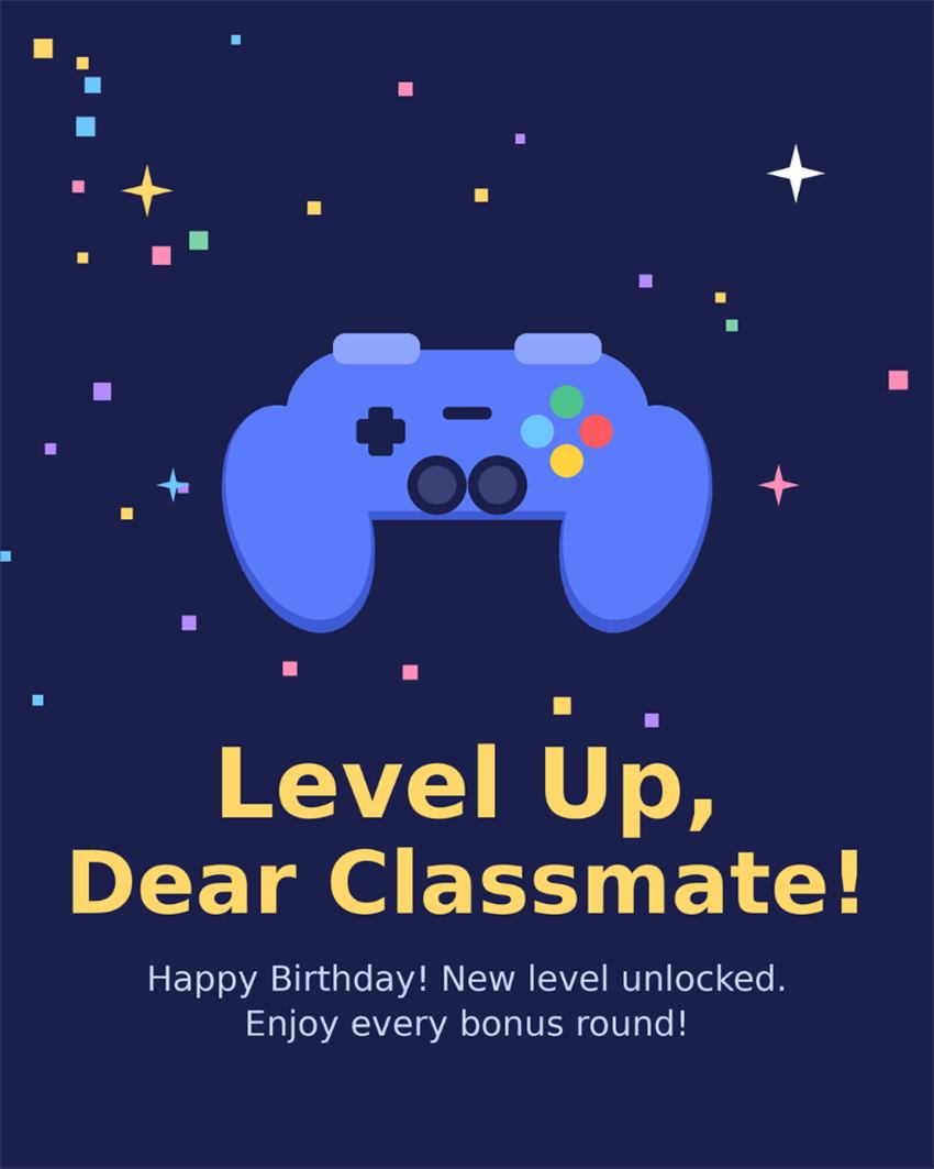 Level up dear classmate happy birthday new level unlocked gaming controller birthday card