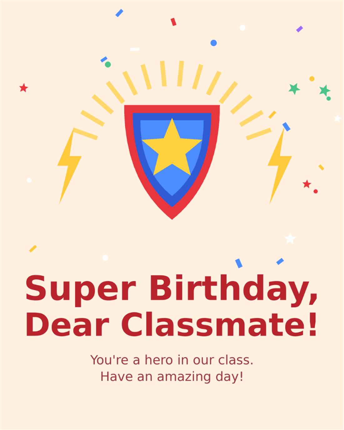 Super birthday dear classmate you are a hero in our class superhero shield birthday card