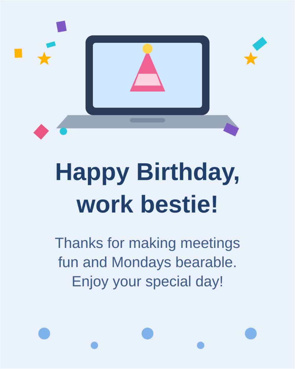 Happy birthday work bestie thanks for making meetings fun and mondays bearable laptop party hat card