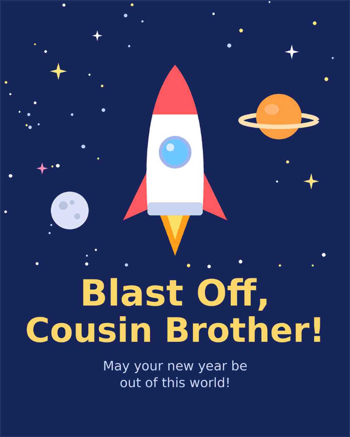 Happy birthday cousin brother blast off into space rocket card