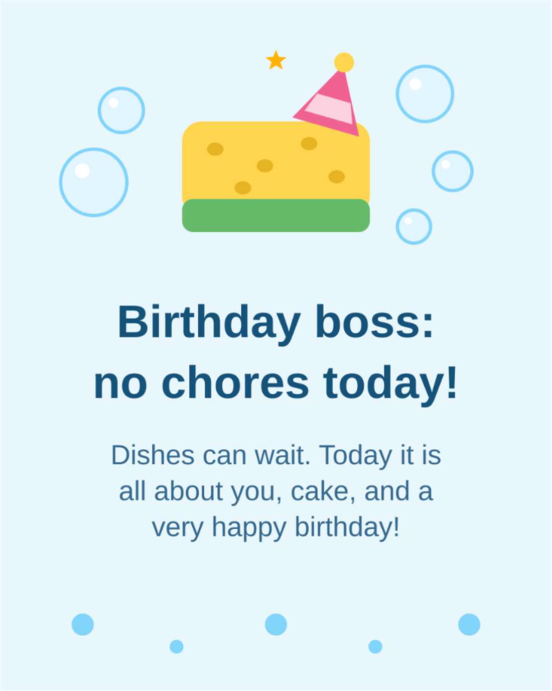 Birthday boss no chores today dishes can wait today it is all about you cake and happy birthday sponge card