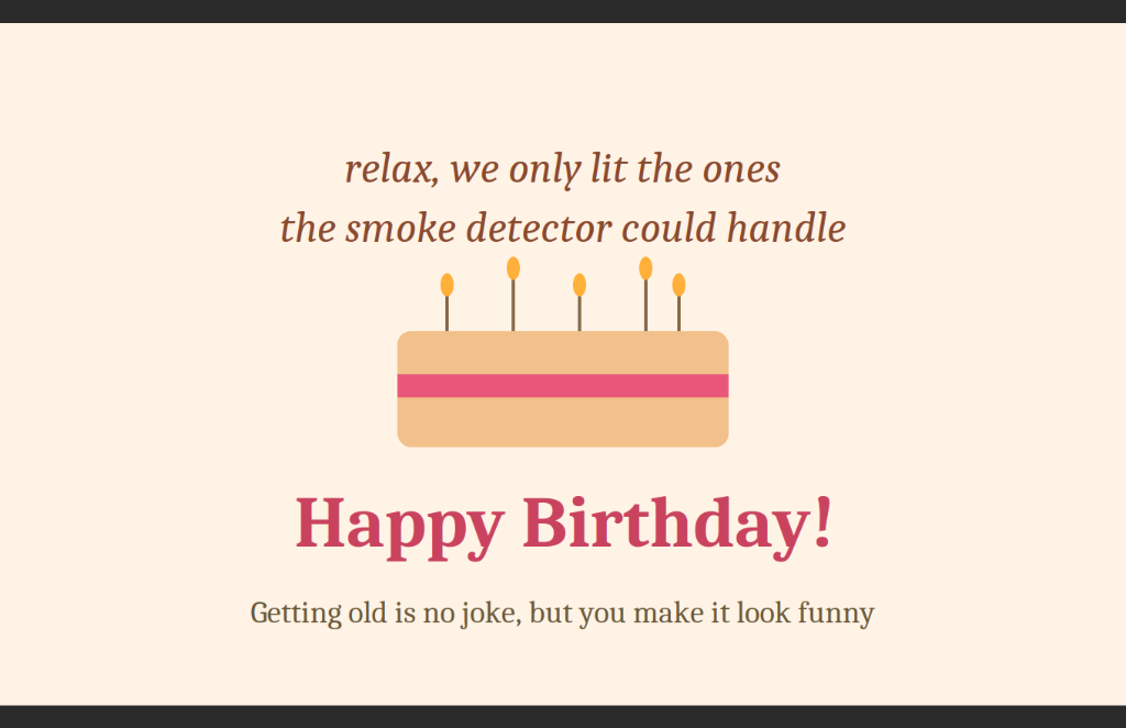 Funny birthday card with cake and candles joking about smoke detectors and getting old