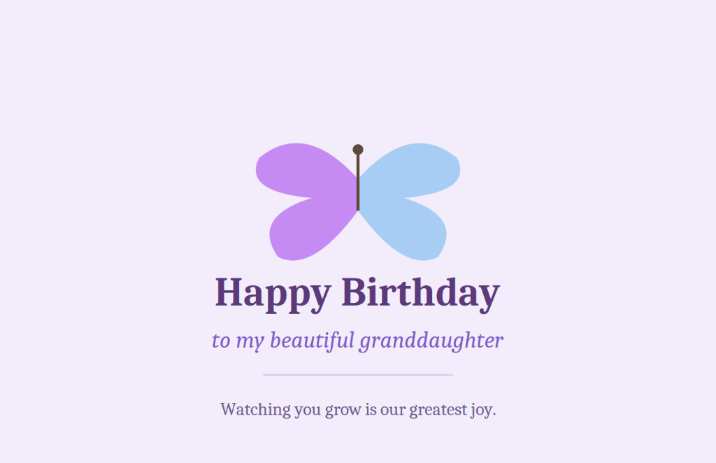 Pastel lilac and purple butterfly Happy Birthday card for granddaughter - Watching you grow is our greatest joy