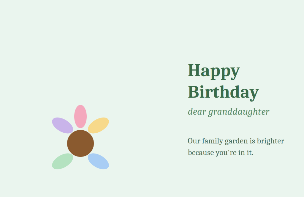 Soft mint and colorful flower illustration Happy Birthday card for granddaughter - Our family garden is brighter because you're in it