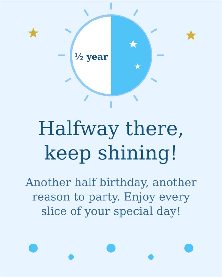 Halfway there keep shining another half birthday another reason to party Happy Half Birthday card