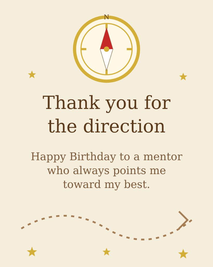 Thank you for the direction mentor birthday quote card with golden compass and stars